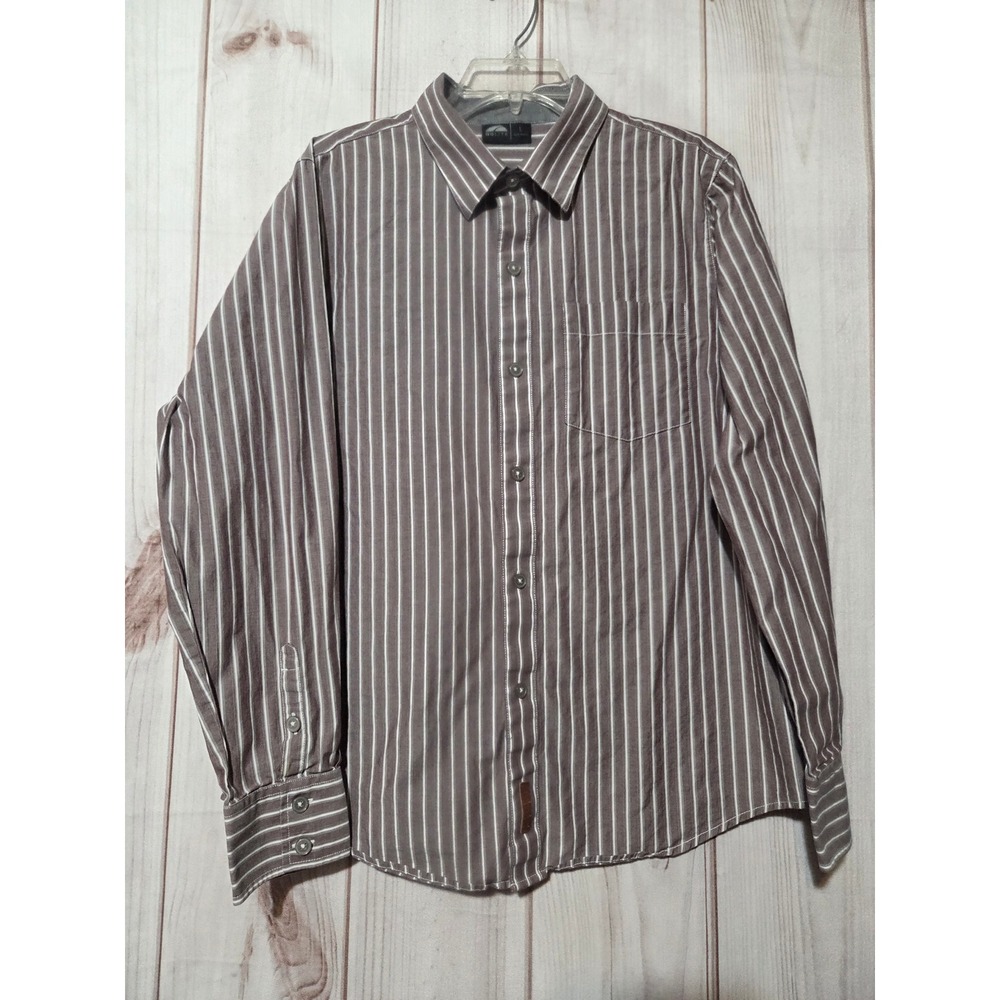 GoLite Mens Brown White Striped Long Sleeve Button Down Cotton Shirt Large